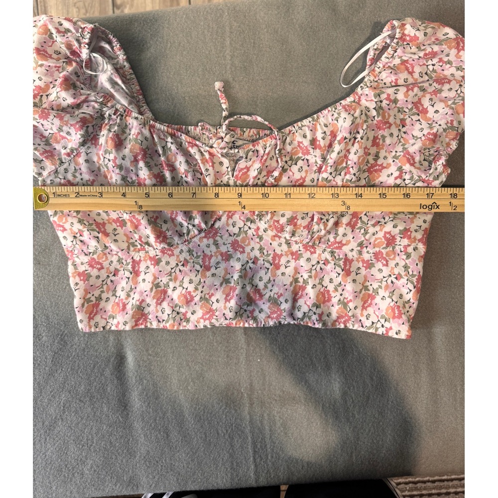 Hollister Women's Large Floral Crop Top Puff Sleeve Smocked Cottagecore - Picture 5 of 6